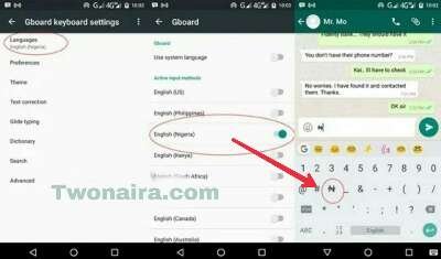 Naira symbol on gboard
