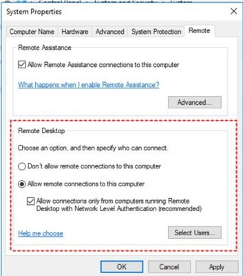 Allow Remote Connection to the Computer